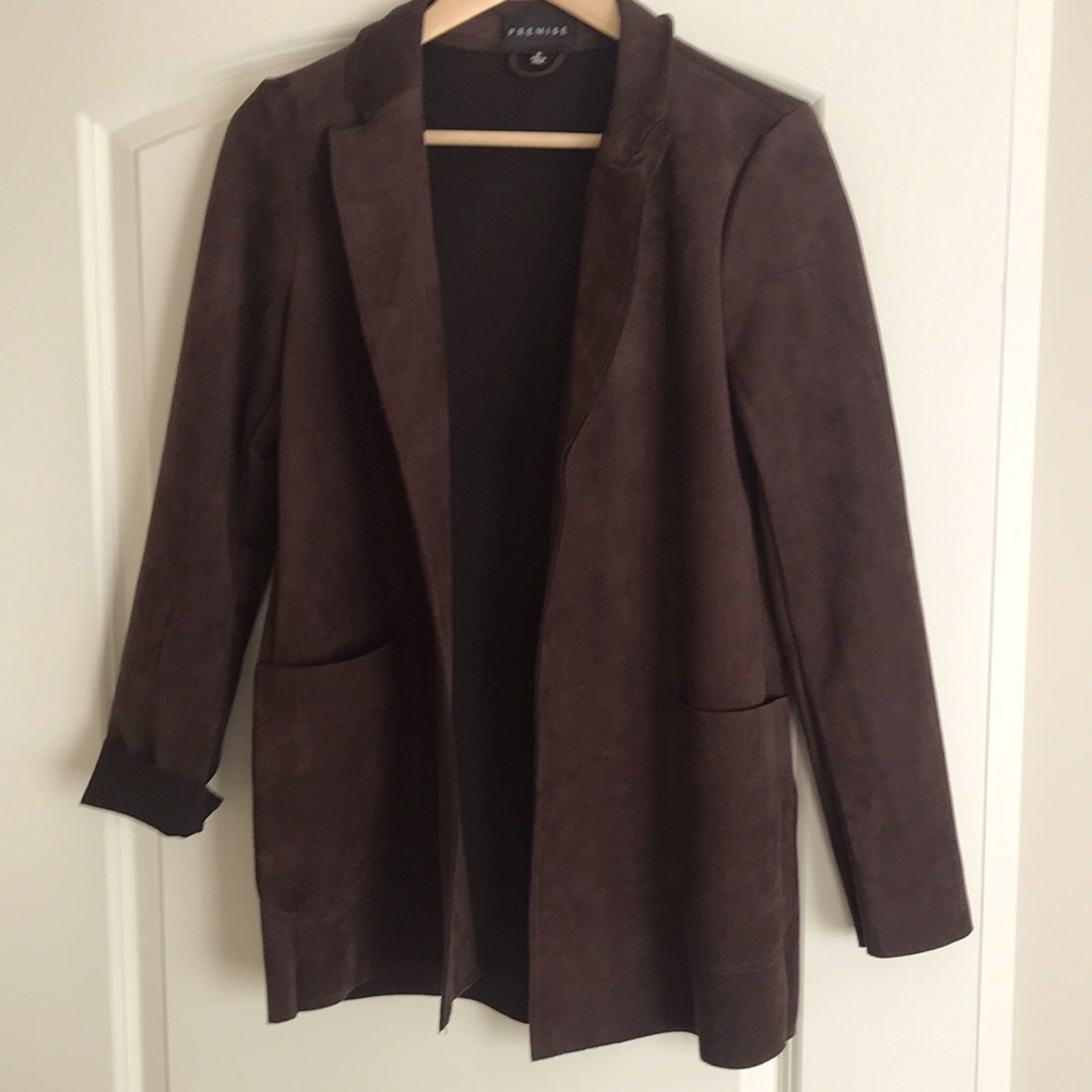 Dark brown microsuede blazer/jacket small. Like new